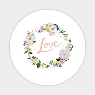 Love Pink Flower Wreath Magnet